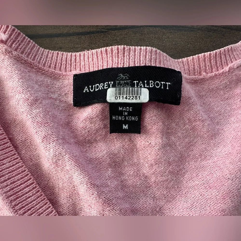 Audrey Talbott Cashmere Blend Sweater M Pink V Neck Preppy Soft